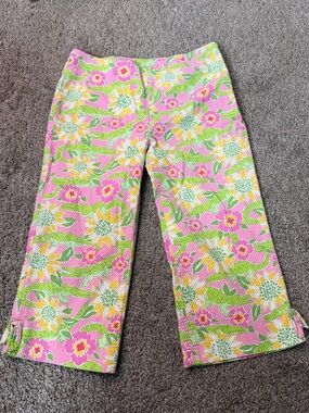 Lilly Pulitzer Pink, Green & Yellow Floral Capri Pants